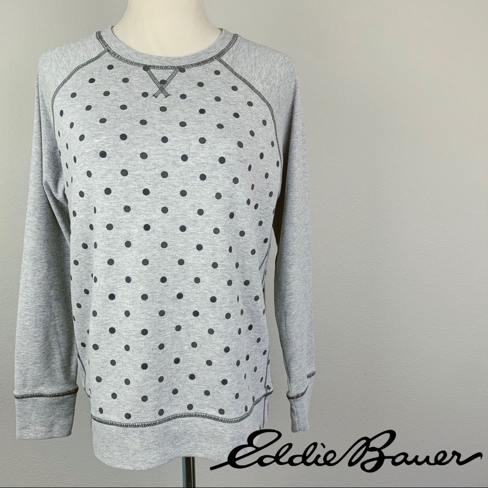Eddie Bauer Womens Legend Wash Grey Polka Dot Sweatshirt Raglan Small S
